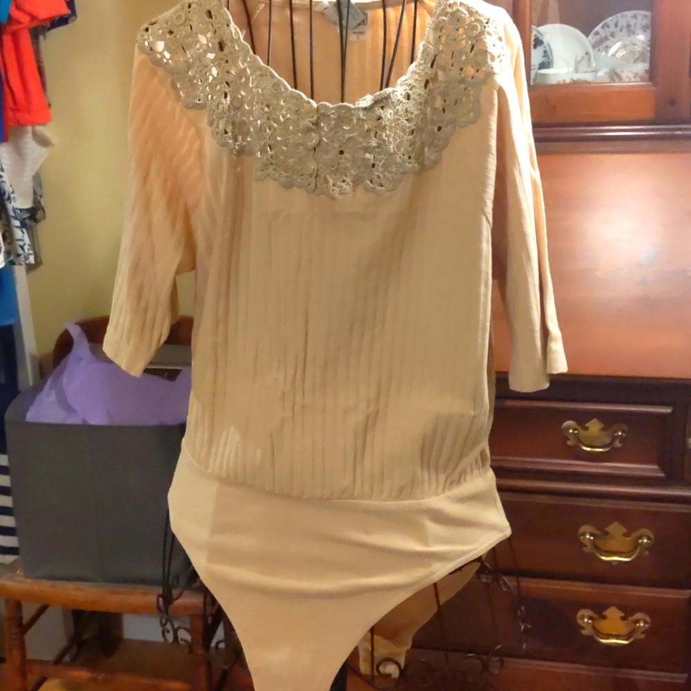 together beige bodysuit sz l